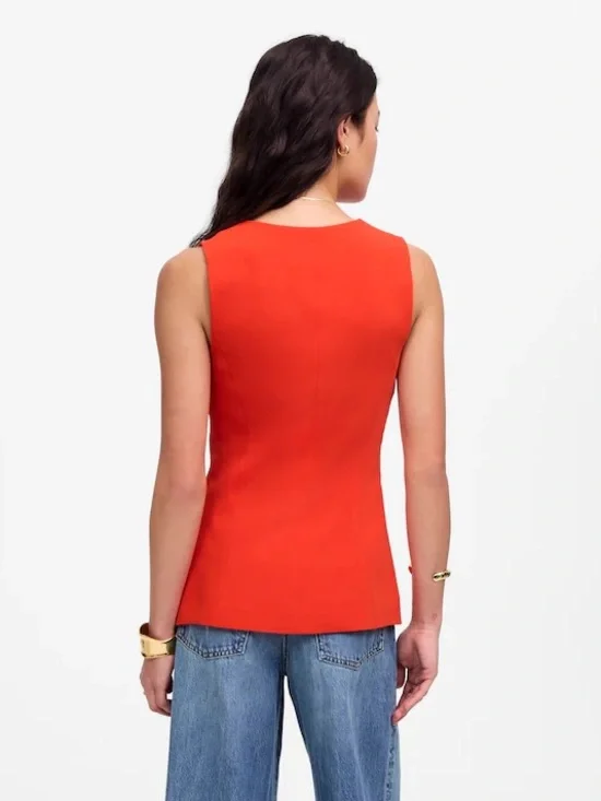 NEW! Madewell Cutaway Long Vest in Bright Flame Red Size 2 - Picture 5 of 10